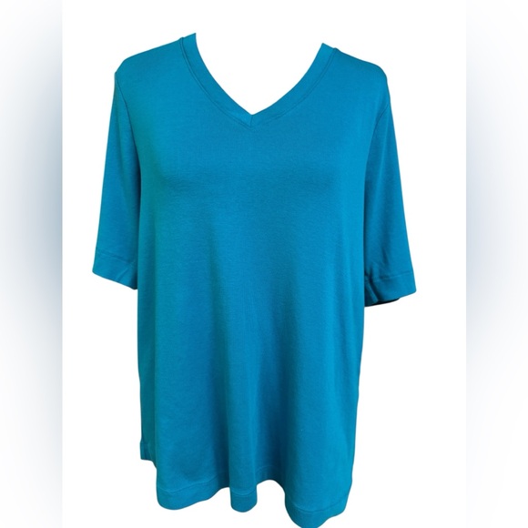 Chico's Tops - Chico's Turquoise Pima Cotton Shortsleeved V-Neck Tee Large Preowned